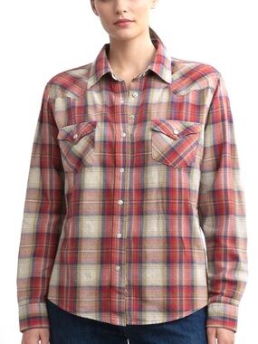 ROUGH STOCK Pearl Snap Metallic Plaid Western Shirt XL